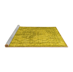 Sideview of Machine Washable Persian Yellow Traditional Rug, wshtr2103yw