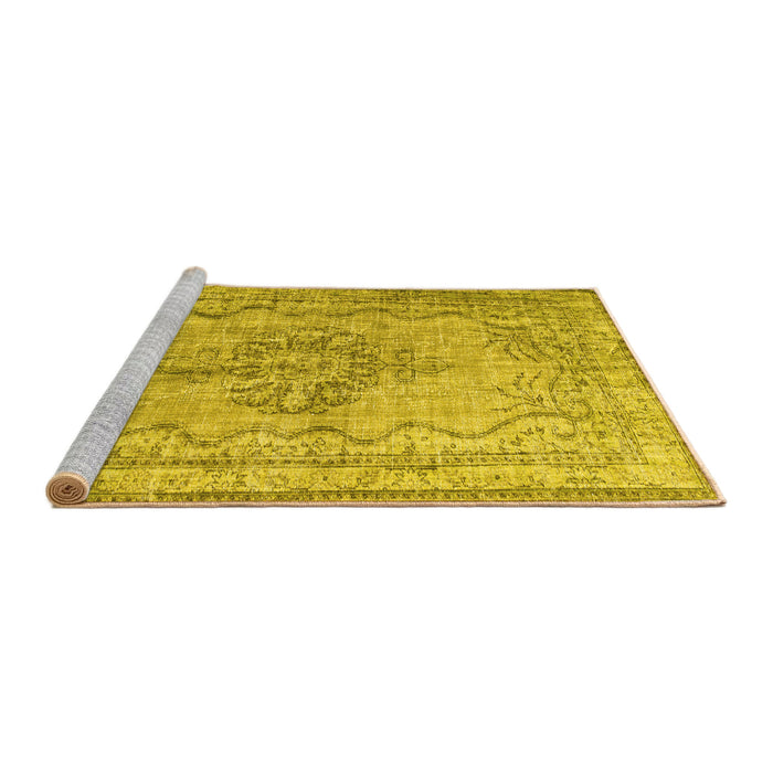 Sideview of Machine Washable Persian Yellow Traditional Rug, wshtr2103yw