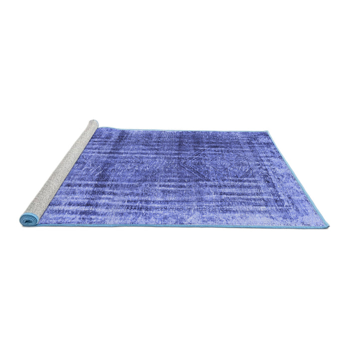 Sideview of Machine Washable Persian Blue Traditional Rug, wshtr2104blu