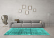 Machine Washable Persian Turquoise Traditional Area Rugs in a Living Room,, wshtr2104turq