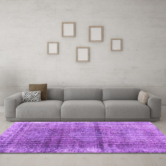 Machine Washable Persian Purple Traditional Area Rugs in a Living Room, wshtr2104pur