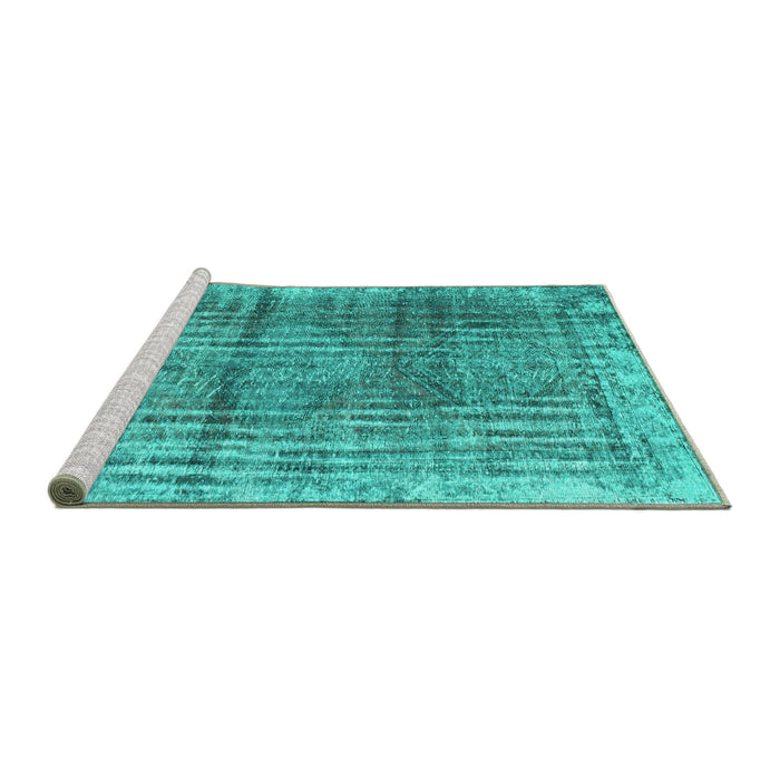 Sideview of Machine Washable Persian Turquoise Traditional Area Rugs, wshtr2104turq