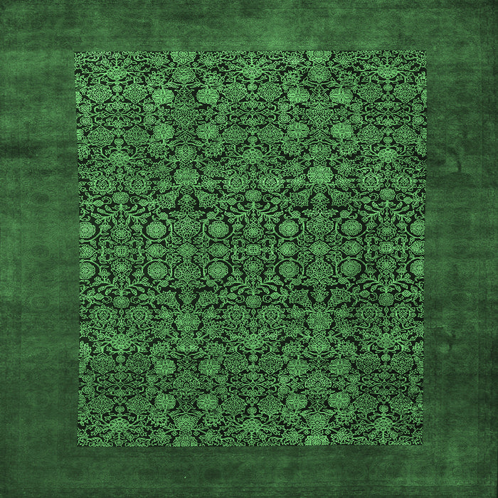Square Machine Washable Persian Emerald Green Traditional Area Rugs, wshtr2105emgrn