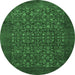 Round Machine Washable Persian Emerald Green Traditional Area Rugs, wshtr2105emgrn