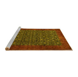Sideview of Machine Washable Persian Yellow Traditional Rug, wshtr2105yw