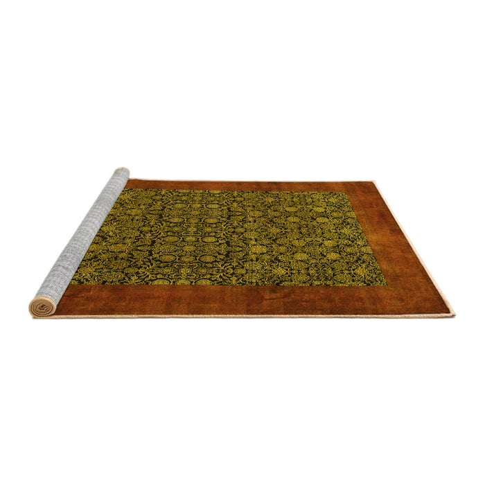 Sideview of Machine Washable Persian Yellow Traditional Rug, wshtr2105yw
