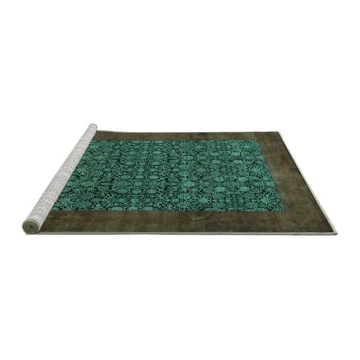 Sideview of Machine Washable Persian Turquoise Traditional Area Rugs, wshtr2105turq