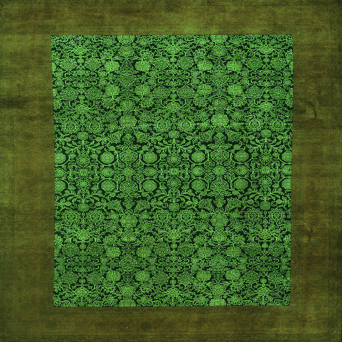 Round Machine Washable Persian Green Traditional Area Rugs, wshtr2105grn