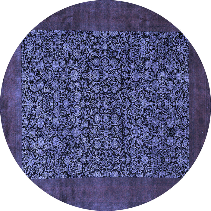 Round Machine Washable Persian Blue Traditional Rug, wshtr2105blu