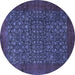 Round Machine Washable Persian Blue Traditional Rug, wshtr2105blu