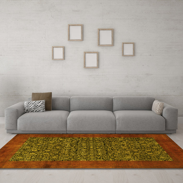 Machine Washable Persian Yellow Traditional Rug in a Living Room, wshtr2105yw