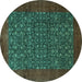 Round Machine Washable Persian Turquoise Traditional Area Rugs, wshtr2105turq