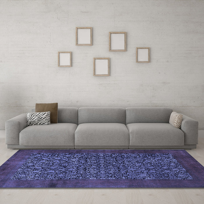 Machine Washable Persian Blue Traditional Rug in a Living Room, wshtr2105blu