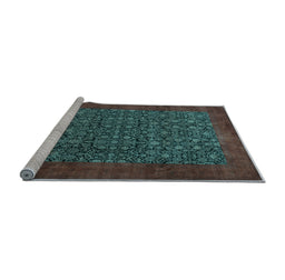 Sideview of Machine Washable Persian Light Blue Traditional Rug, wshtr2105lblu
