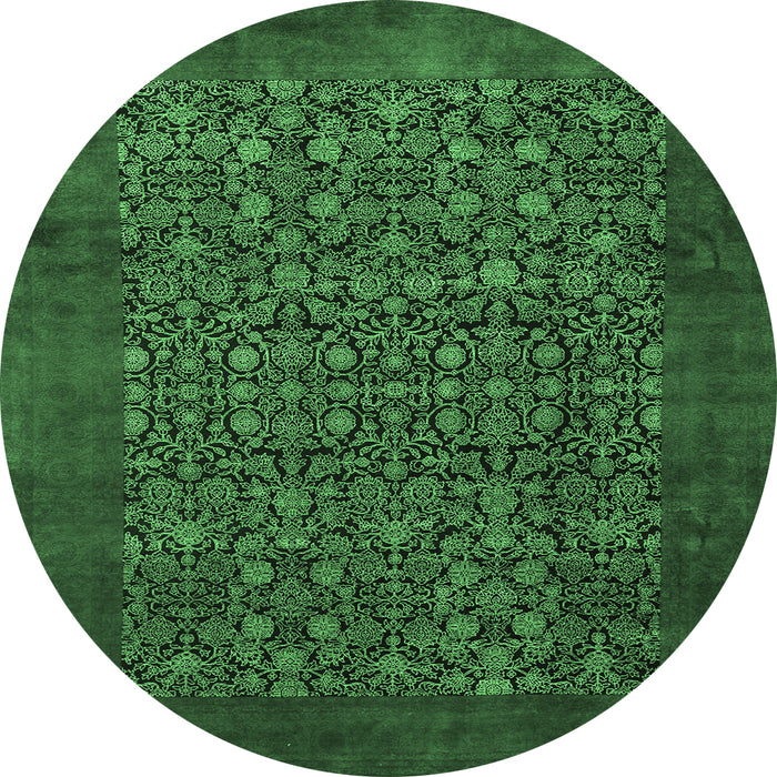Round Persian Emerald Green Traditional Rug, tr2105emgrn