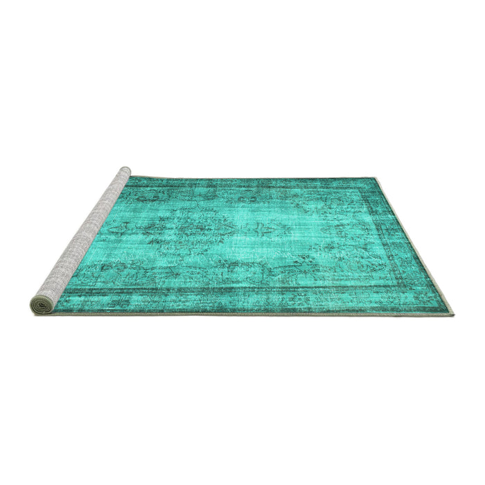 Sideview of Machine Washable Persian Turquoise Traditional Area Rugs, wshtr2106turq