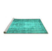 Sideview of Machine Washable Persian Turquoise Traditional Area Rugs, wshtr2106turq