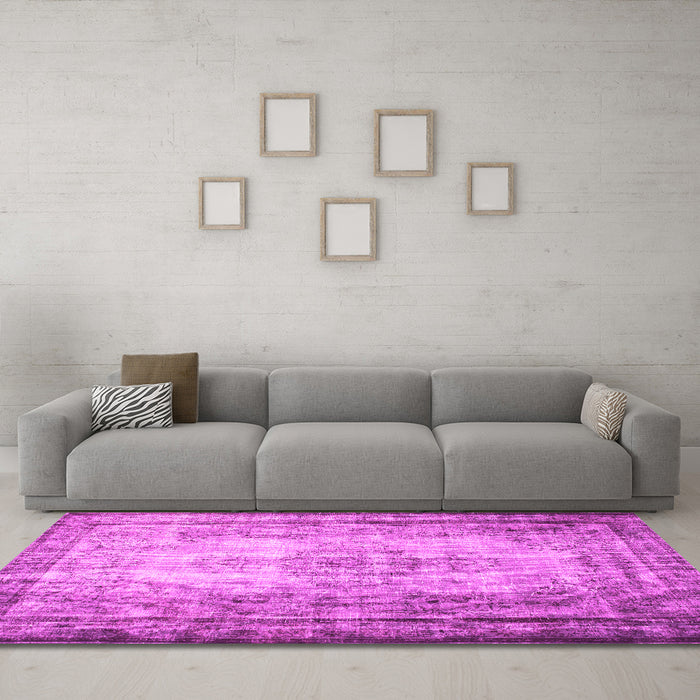 Machine Washable Persian Pink Traditional Rug in a Living Room, wshtr2106pnk