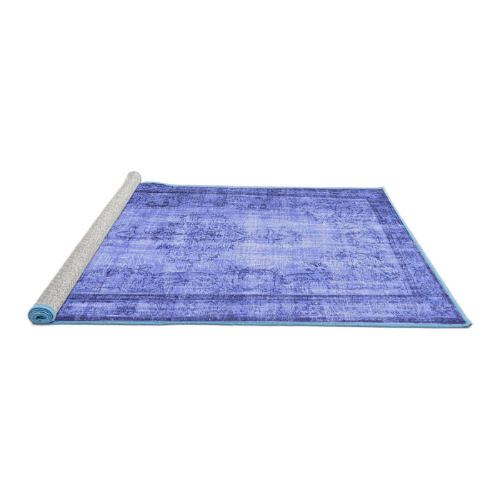 Sideview of Machine Washable Persian Blue Traditional Rug, wshtr2106blu