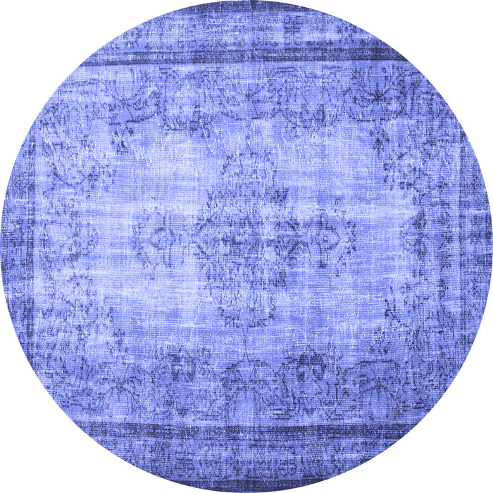 Round Machine Washable Persian Blue Traditional Rug, wshtr2106blu