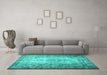 Machine Washable Persian Turquoise Traditional Area Rugs in a Living Room,, wshtr2106turq