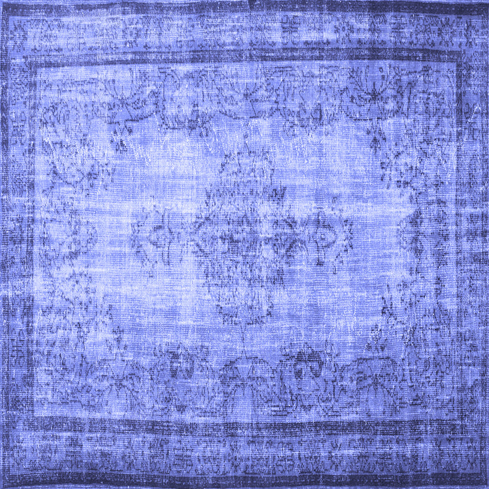 Square Machine Washable Persian Blue Traditional Rug, wshtr2106blu