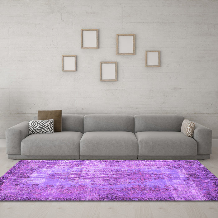 Machine Washable Persian Purple Bohemian Area Rugs in a Living Room, wshtr2107pur