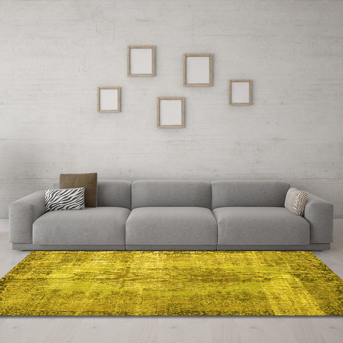 Machine Washable Persian Yellow Bohemian Rug in a Living Room, wshtr2107yw