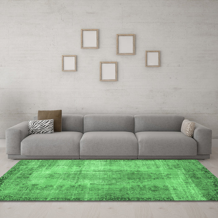 Machine Washable Persian Emerald Green Bohemian Area Rugs in a Living Room,, wshtr2107emgrn