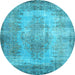 Round Machine Washable Persian Light Blue Bohemian Rug, wshtr2107lblu