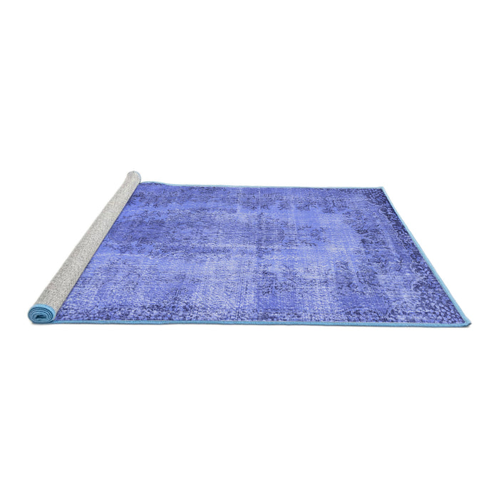 Sideview of Machine Washable Persian Blue Bohemian Rug, wshtr2107blu