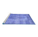 Sideview of Machine Washable Persian Blue Bohemian Rug, wshtr2107blu