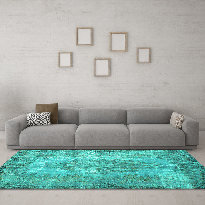 Machine Washable Persian Turquoise Bohemian Area Rugs in a Living Room,, wshtr2107turq