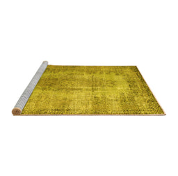 Sideview of Machine Washable Persian Yellow Bohemian Rug, wshtr2107yw