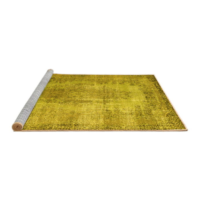 Sideview of Machine Washable Persian Yellow Bohemian Rug, wshtr2107yw