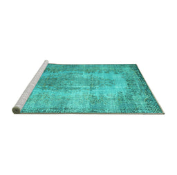 Sideview of Machine Washable Persian Turquoise Bohemian Area Rugs, wshtr2107turq