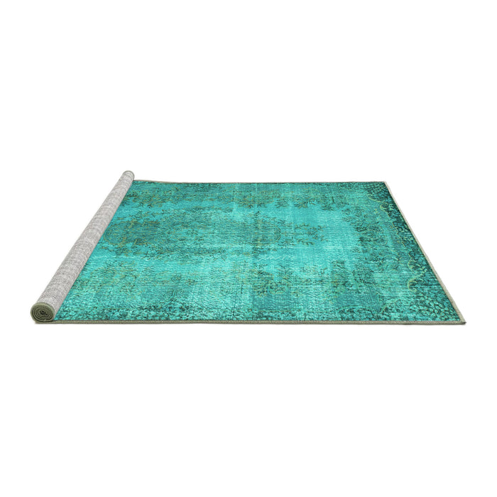 Sideview of Machine Washable Persian Turquoise Bohemian Area Rugs, wshtr2107turq