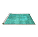 Sideview of Machine Washable Persian Turquoise Bohemian Area Rugs, wshtr2107turq