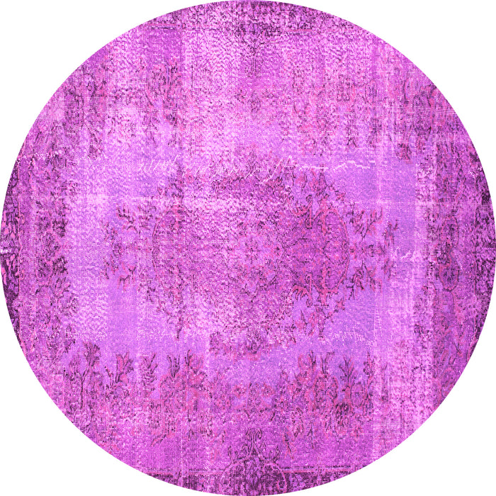 Round Machine Washable Persian Pink Bohemian Rug, wshtr2107pnk