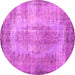Round Machine Washable Persian Pink Bohemian Rug, wshtr2107pnk