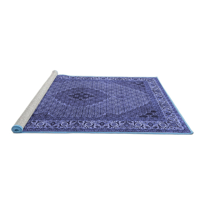Sideview of Machine Washable Medallion Blue Traditional Rug, wshtr2108blu