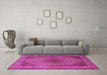 Machine Washable Medallion Pink Traditional Rug in a Living Room, wshtr2108pnk