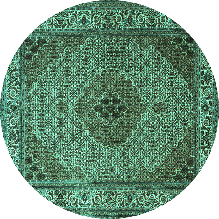 Round Machine Washable Medallion Turquoise Traditional Area Rugs, wshtr2108turq