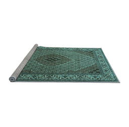 Sideview of Machine Washable Medallion Light Blue Traditional Rug, wshtr2108lblu