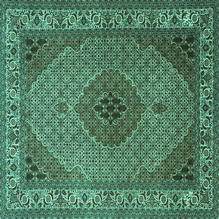 Square Machine Washable Medallion Turquoise Traditional Area Rugs, wshtr2108turq