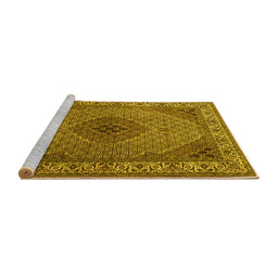 Sideview of Machine Washable Medallion Yellow Traditional Rug, wshtr2108yw