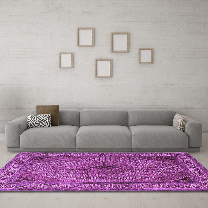 Machine Washable Medallion Purple Traditional Area Rugs in a Living Room, wshtr2108pur