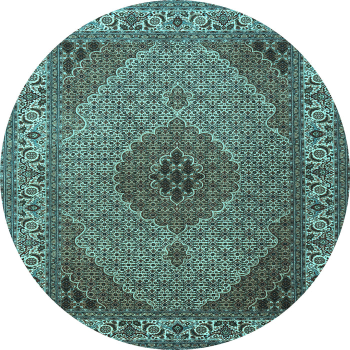 Round Machine Washable Medallion Light Blue Traditional Rug, wshtr2108lblu