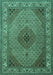 Machine Washable Medallion Turquoise Traditional Area Rugs, wshtr2108turq