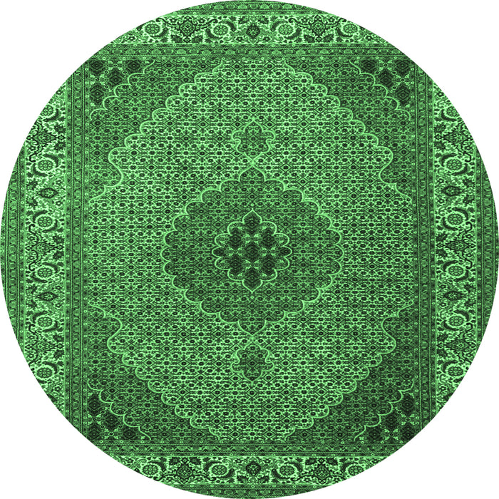 Round Medallion Emerald Green Traditional Rug, tr2108emgrn